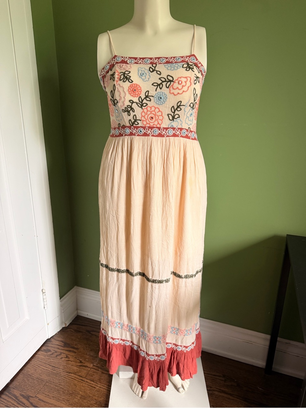 Patrons of Peace Cream Embroidered Spaghetti-Strap Maxi Dress